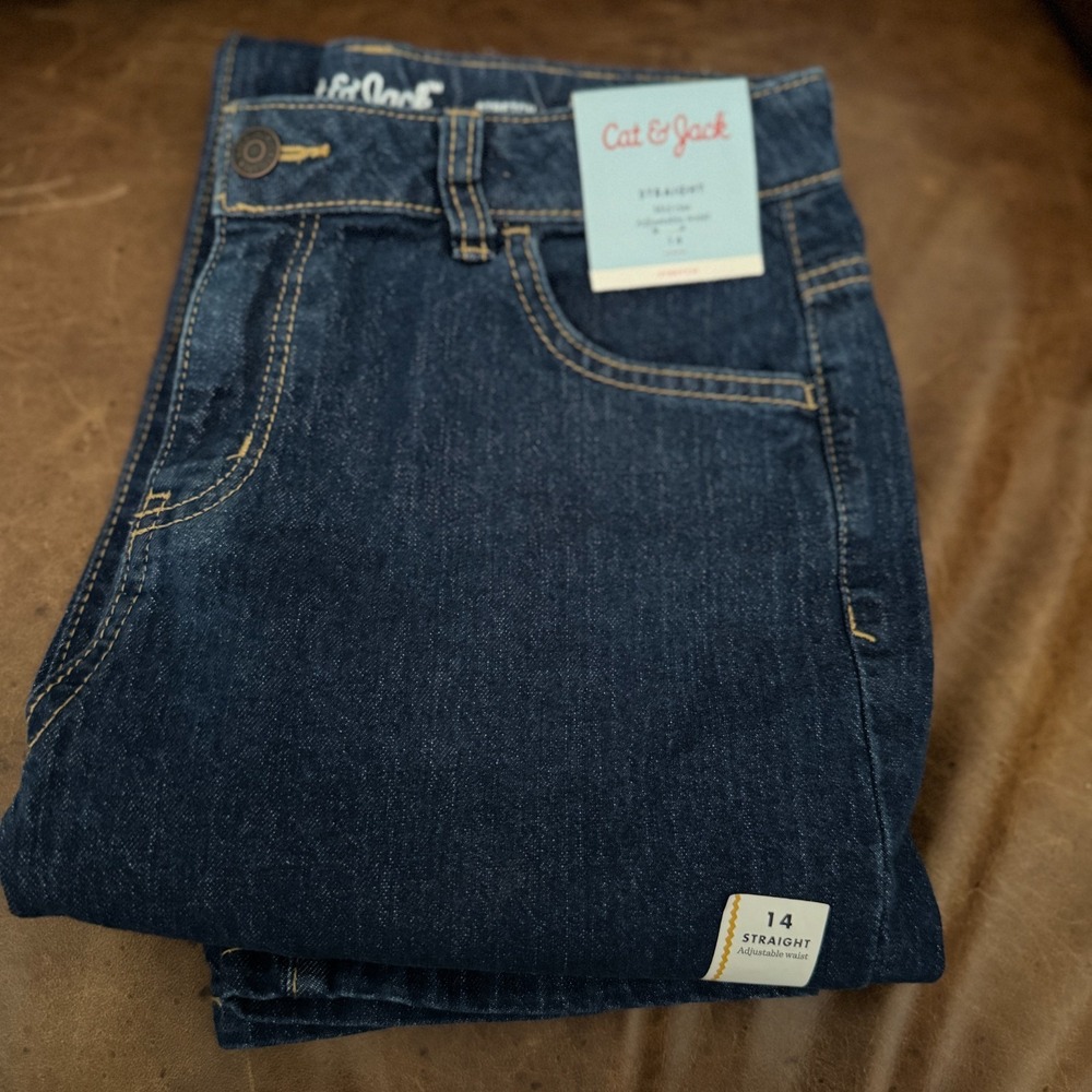 Girls Cat & Jack Mid‎ Rise Straight Fit Jeans Size 14 Adjustable Waist New